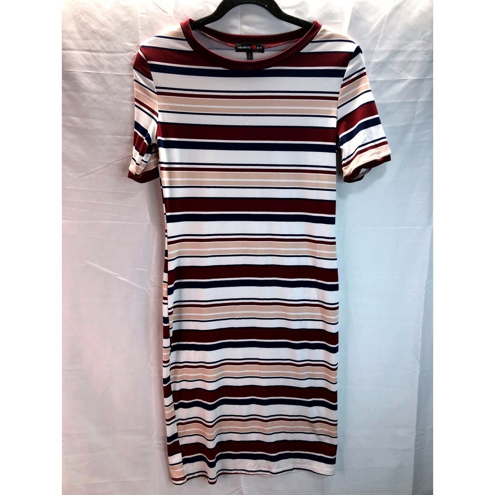 Absolutely Love It Striped Midi Dress Large Stretch Knit Short Sleeve - Picture 3 of 11